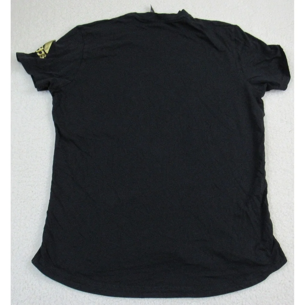 Adidas T Shirt Mens XL Black Gold Graphic Logo Short Sleeve Athleisure Tee Moto